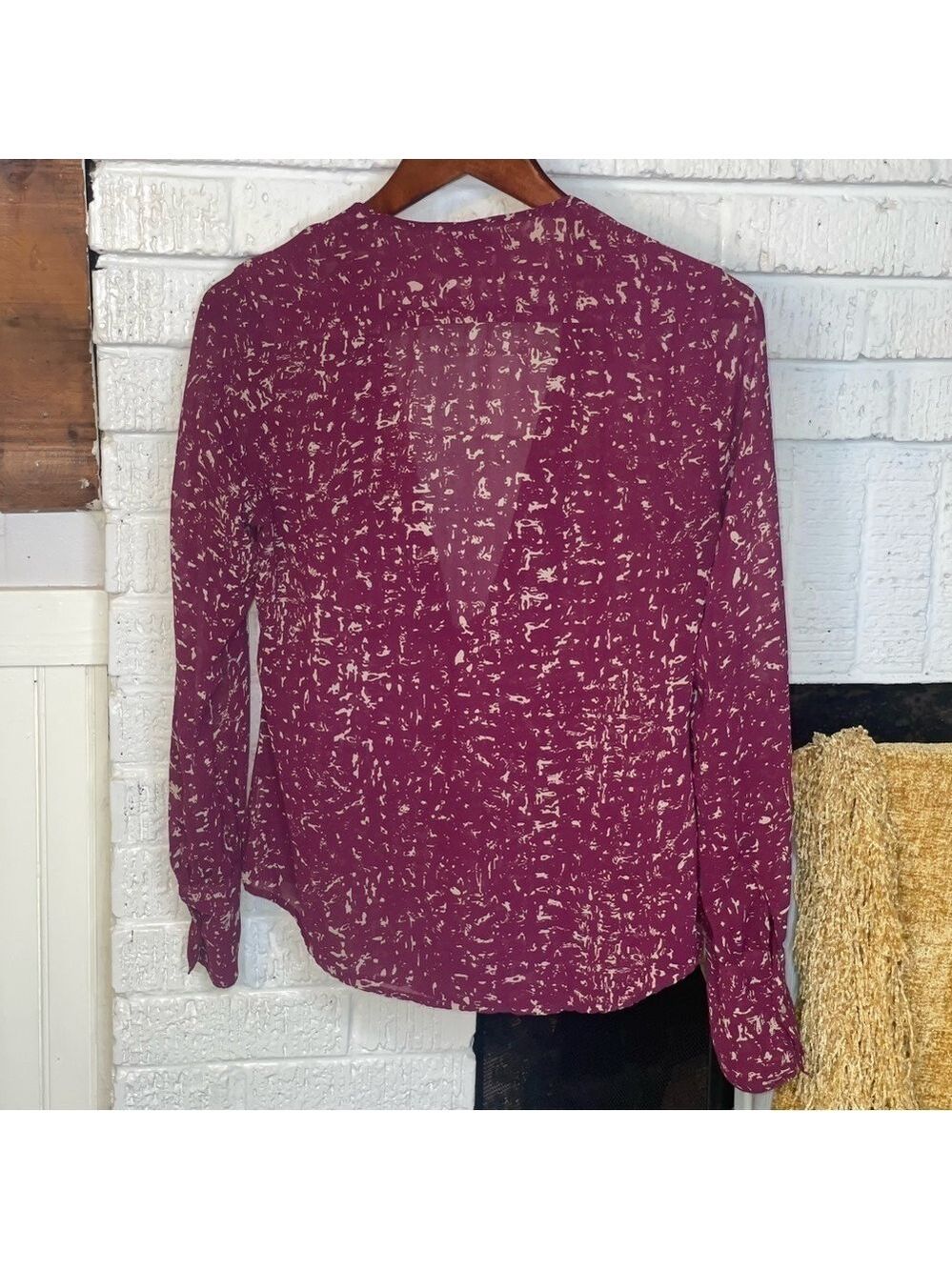 CONVERSE One Star Plum Button Pintuck Blouse M - Picture 6 of 13